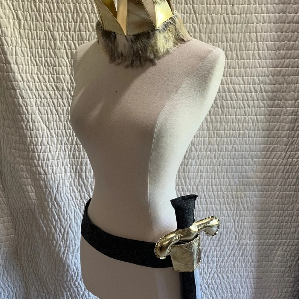 NEW Oh Baby! Crown Sword Belt Kid Toddler Felt Faux Fur Gold Grey Cream Costume